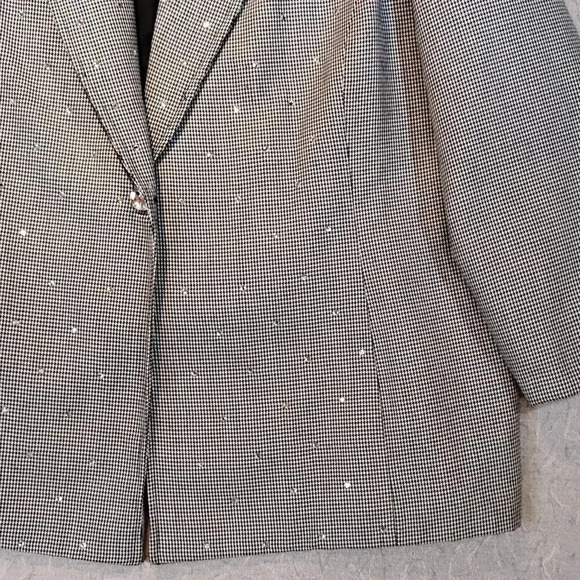 Yves Venet Creation Gray & Black Houndstooth  Rhinestone Blazer Size 42 - Picture 5 of 11